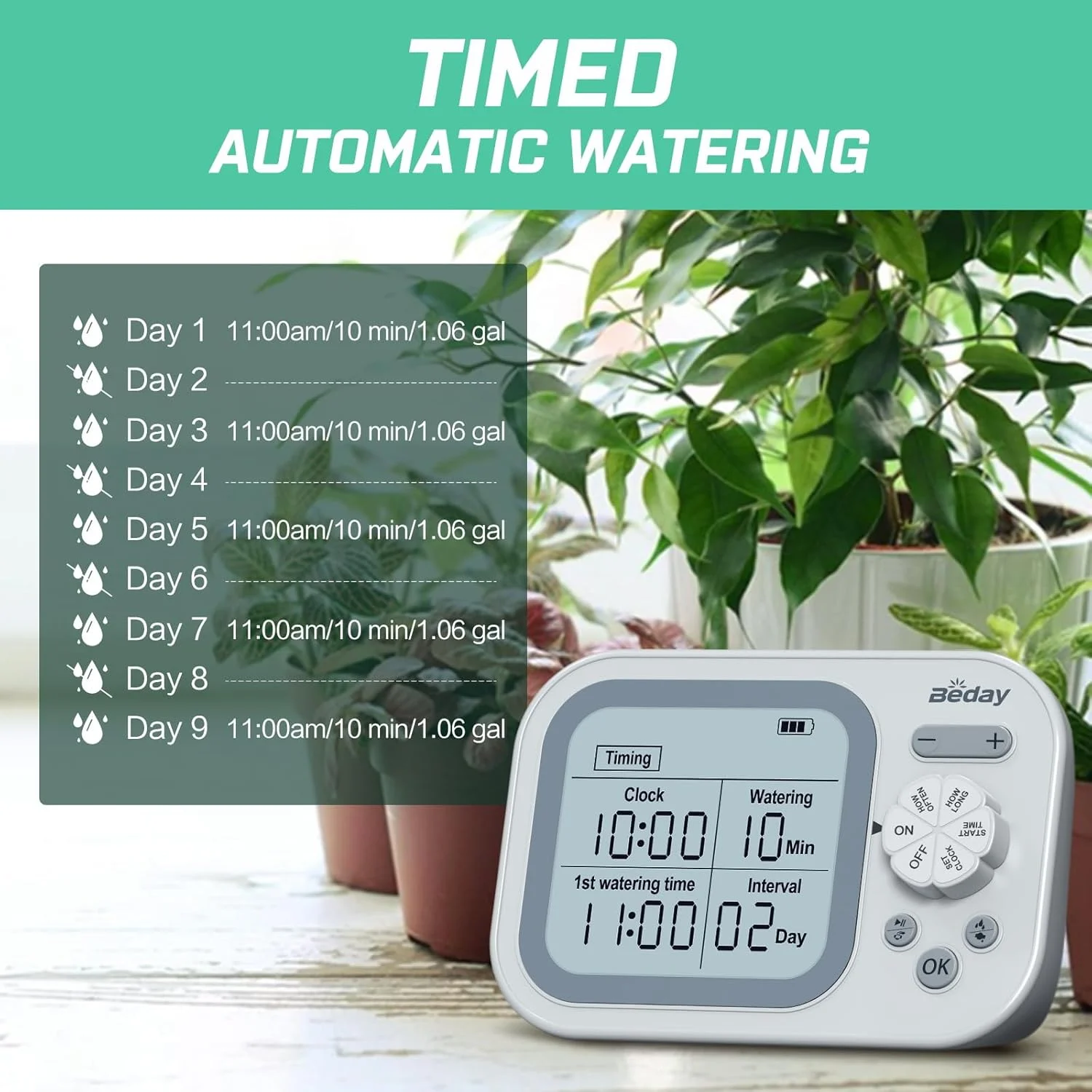 Automatic Plant Waterer Indoor Self Watering System for 15 Potted Plants, Auto Drip Irrigation Kit Programmable Water Timer with