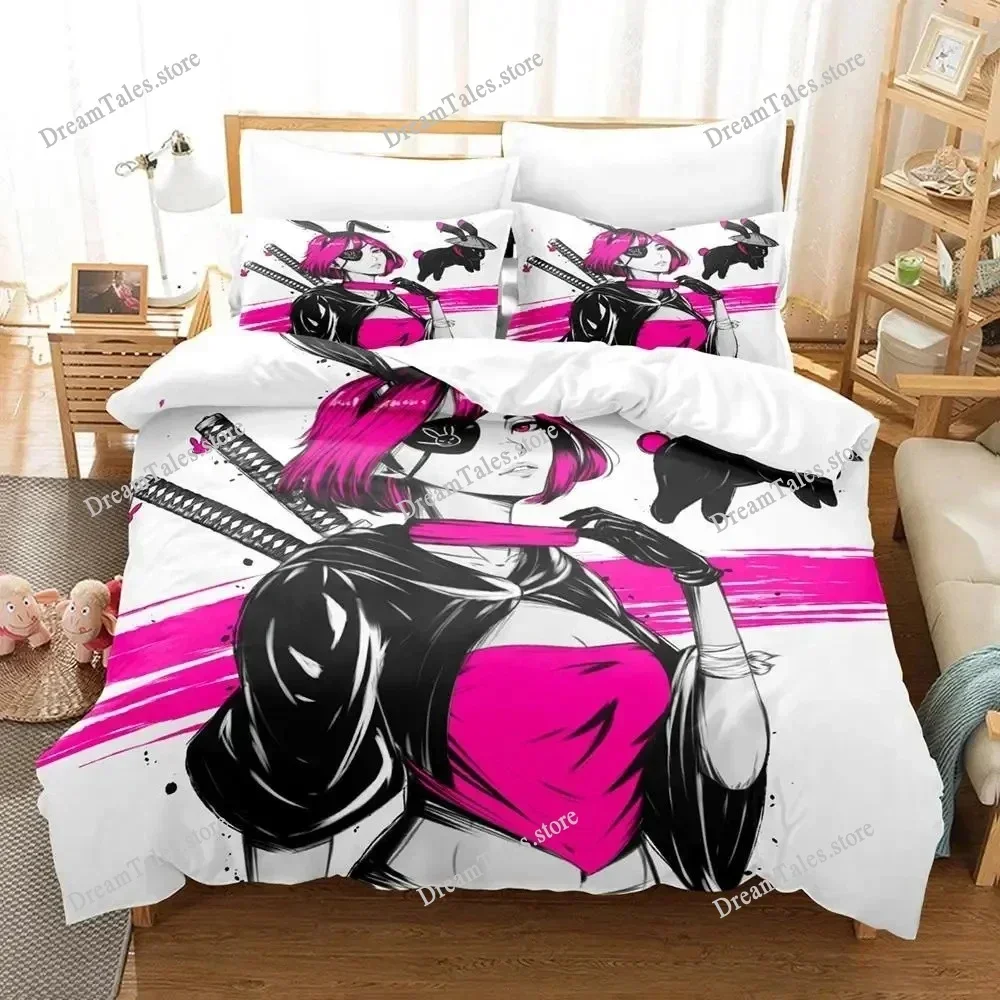 Anime Samurai Rabbit Bedding Set Boys Girls Twin Queen Size Duvet Cover Pillowcase Bed Kids Adult Fashion Home Textileextile029