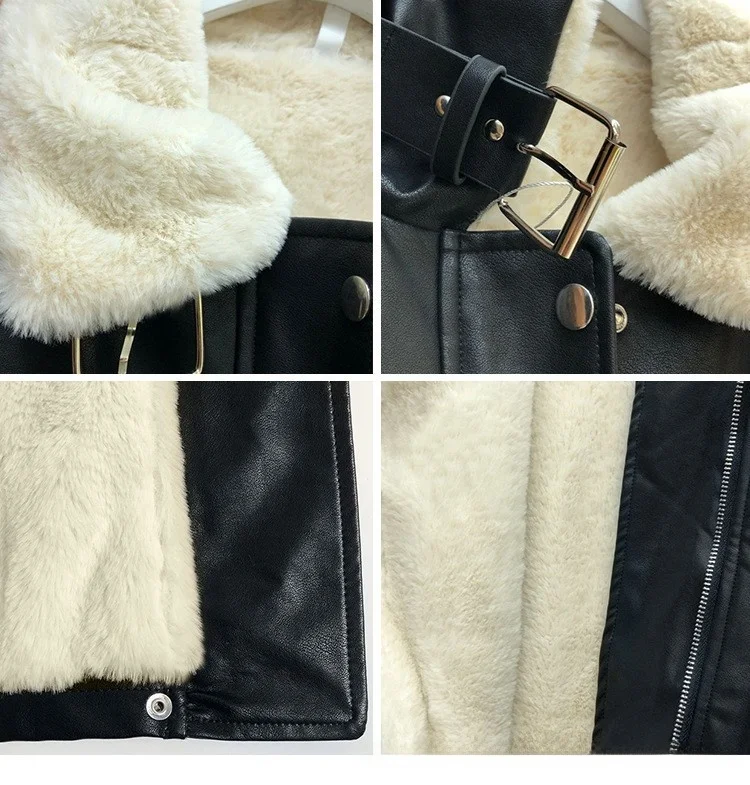 Damska kurtka ze skóry PU Thiened Fce, ciepła, luźny krój, odzież wierzchnia w stylu streetwear, zapinana na zamek, długi rękaw.