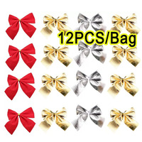 12Pcs Christmas Bows Decoration Gold Red Silver Small Bows for Christmas Tree Mini Bowknot DIY Ornaments Home Decoration 2025