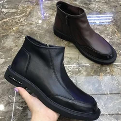 Man Shoes New Genuine Leather Cowhide Mid Top Men's Boots with Side Zipper Short Boots Versatile High Top Casual Men Shoes