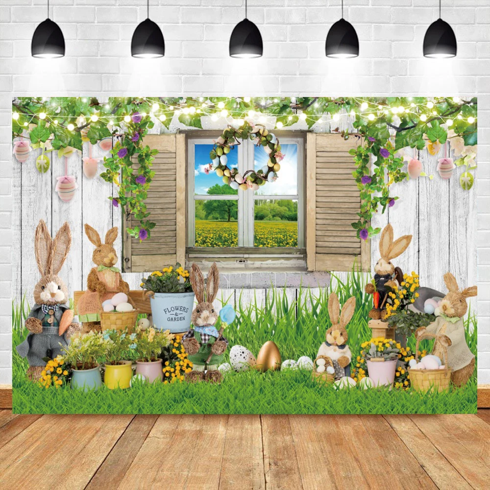 خلفية Laeacco لربيع عيد الفصح خلفية للبيض والعشب الأخضر وزهرة استحمام الطفل وكعك الحيوانات الأليفة للتصوير الفوتوغرافي بالاستوديو للتصوير الفوتوغرافي