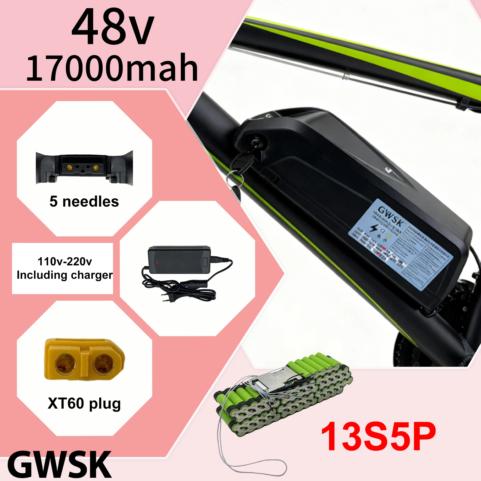 بطارية سكوتر كهربائي 4.48 فولت، سعة حقيقية 100% 17 أمبير، BMS35AH مدمجة، + شاحن، مناسبة للطاقة أقل من 2000 وات #1