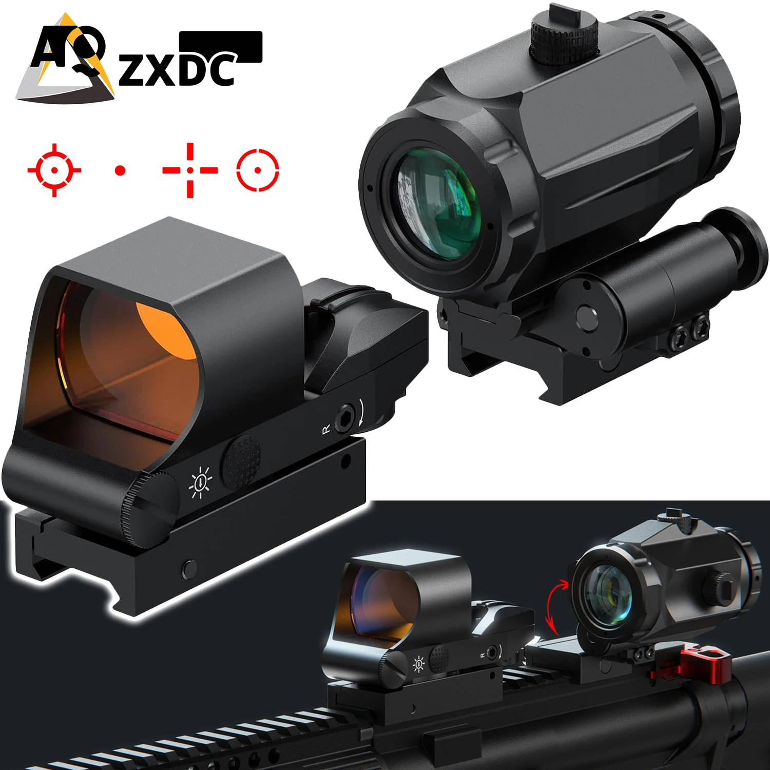 

3X Red Dot Magnifier with Reflex Holographic Sight, Red Dot Rifle Scope Combo, Multiple Reticle & Magnifier Built-in Flip