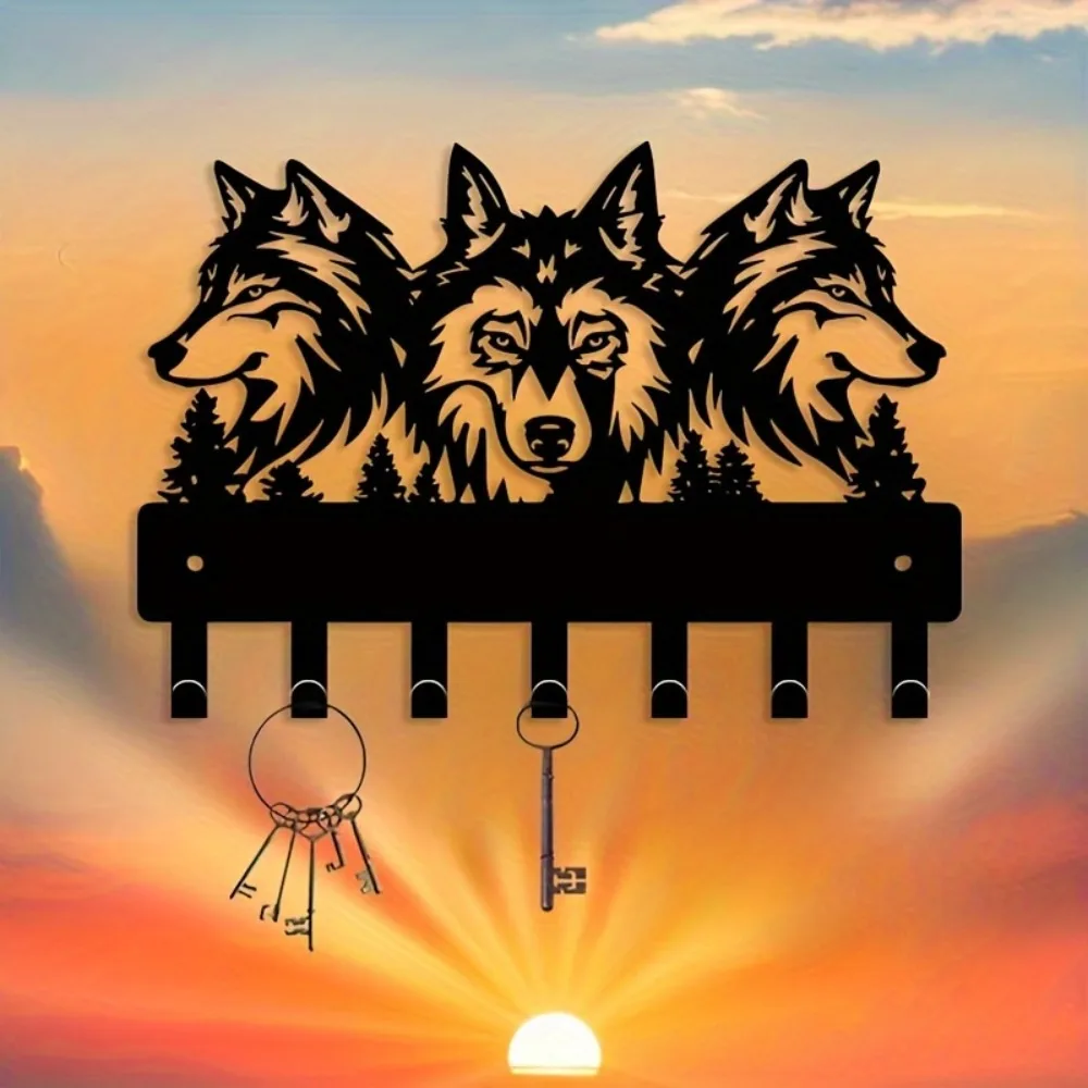 CIFBUY Wolf Metal Wall Art Key Holder Hanging Decor For Home Entryway Scene Wall Sculpture Gift