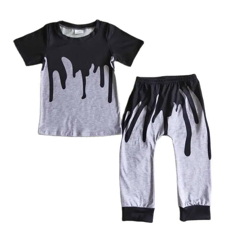 Traje de pantalones de manga corta para niños, negro y gris