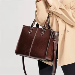 Toptrends Oil Wax Genuine Leather Tote Handbags For Women 2024 Trend Designer Top Handle Office Ladies Shoulder Crossbody Bags