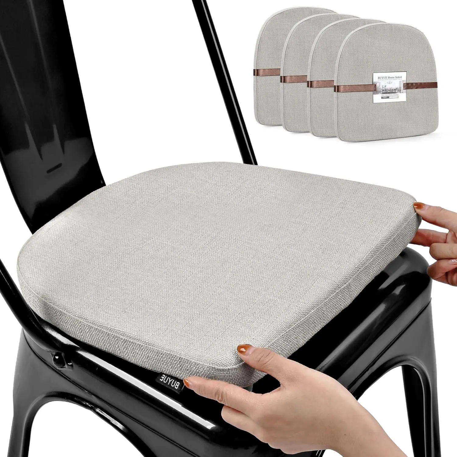 

Woven Fabric Seat Cushions for Metal Chairs Set of 4, 14x14 Anti-Slip Pads with Magnet, U-Shape Light Grey