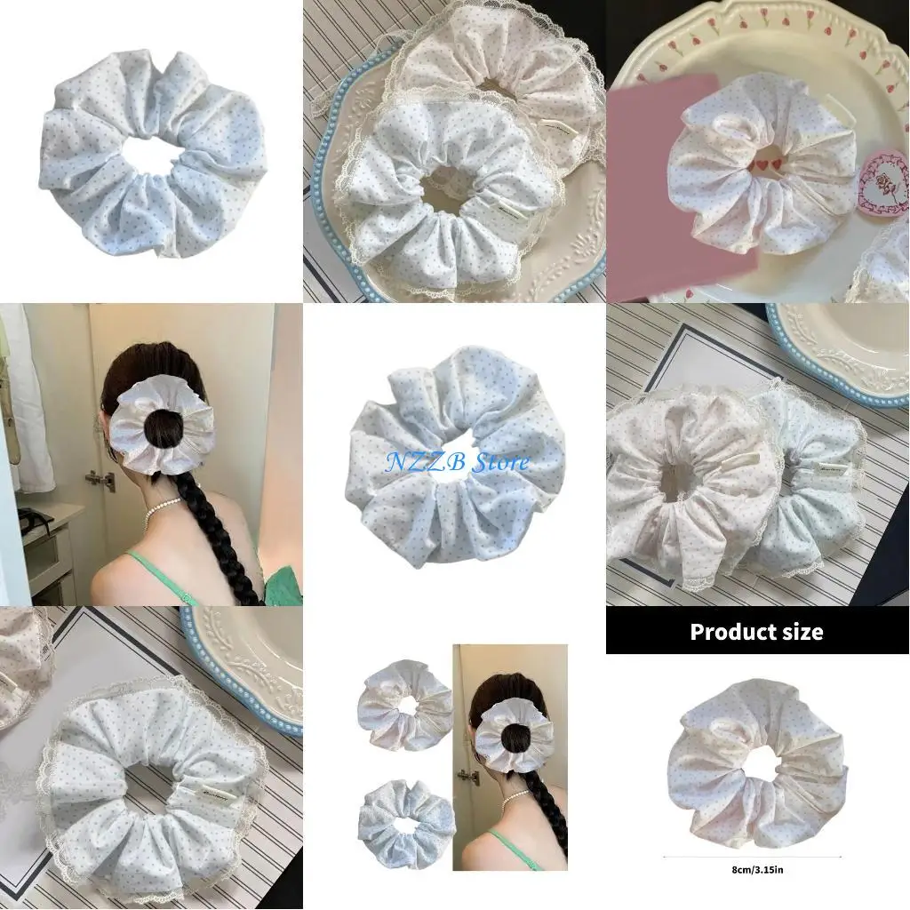 

T21F Messy Bun Hair Lace Dotted Hair Scrunchies Ponytail Hair Holder Hair Decorations