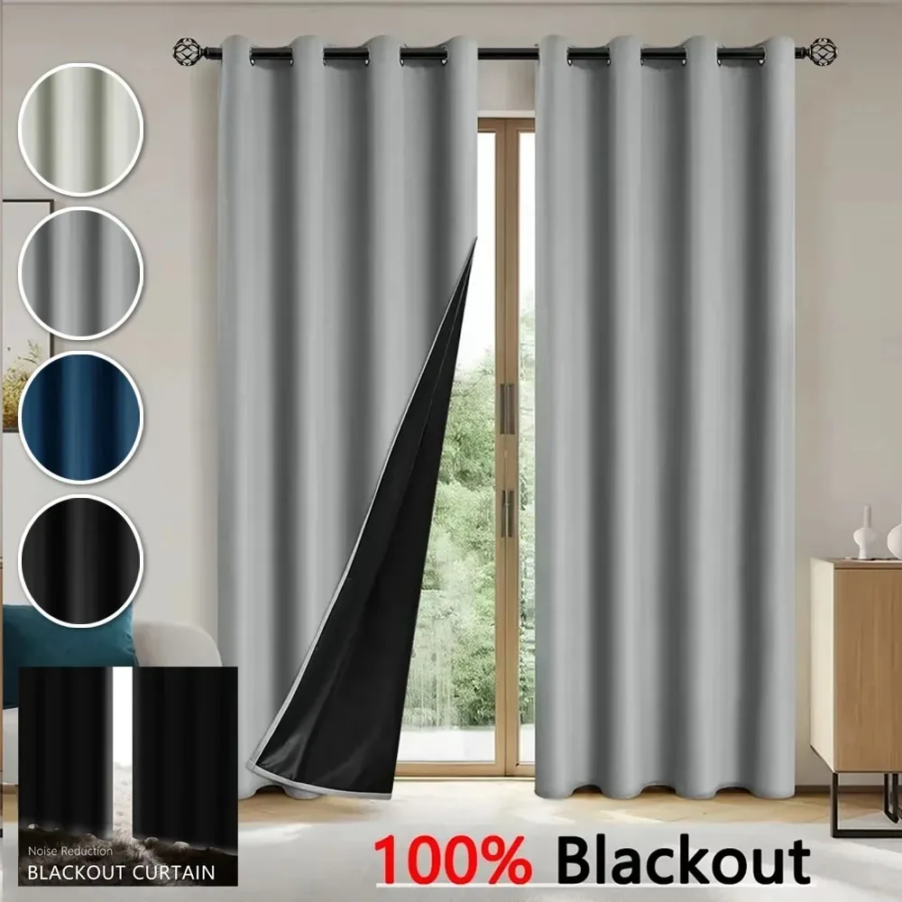 

Solid Blackout Curtains with Grommets, Cold-proof Soundproof & Windproof Curtains Total Privacy Drapes for Bedroom Household