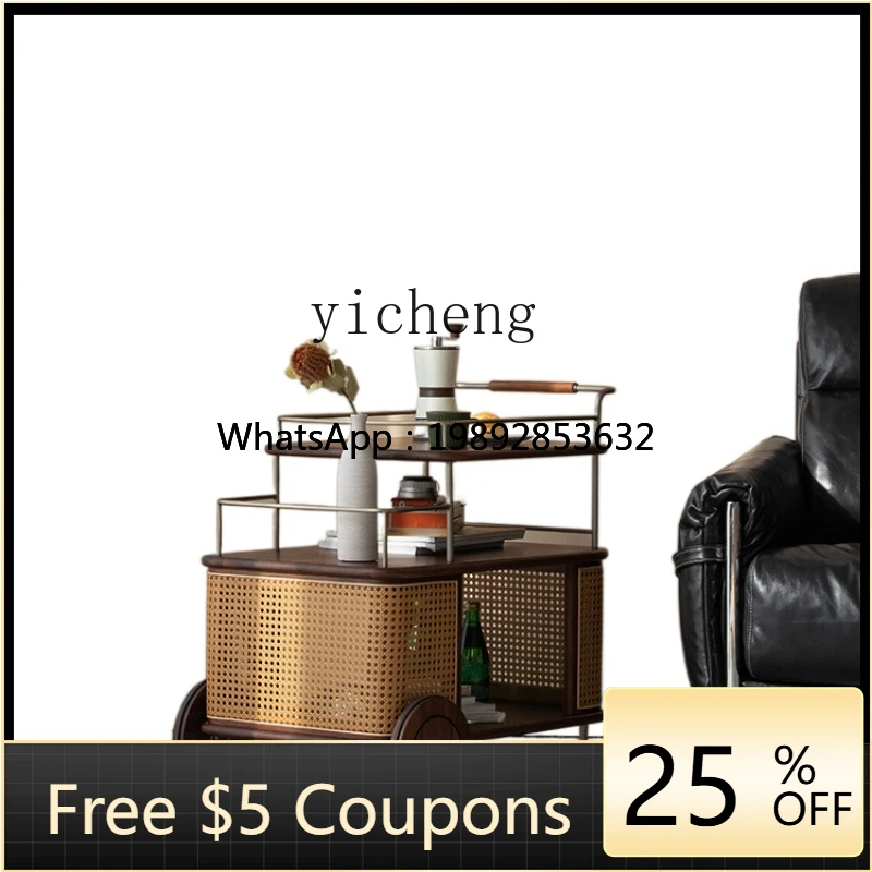 

ZC Hour Stroller Solid Wood Sofa Cabinet Side Cabinet Side Cabinet Living Room Mobile Side Table with Wheels