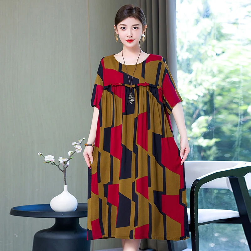 2023 Women Dresses Summer O-Neck Floral Print Boho Beach Dress Short Sleeve A Line Dress Wrap Sundress Robe