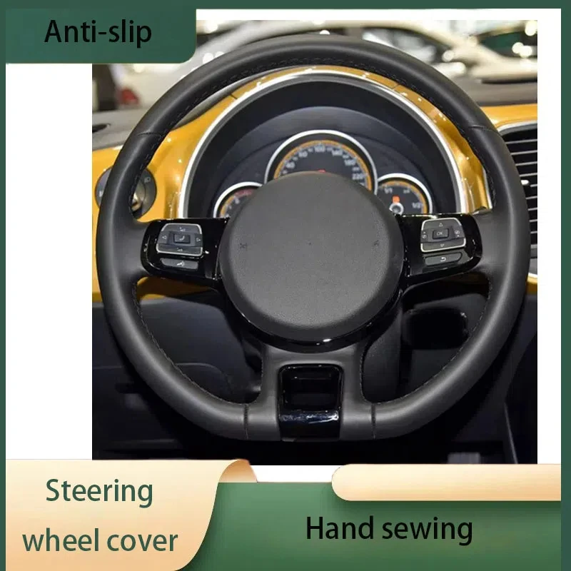 

Custom Car Steering Wheel Cover Black Wear Microfiber Leather For VW Beetle 2012-2016 Up 2013-2016 Hand-stitched Auto Interior