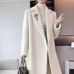Winter White 100% Alpaca Coat Women Autumn Long Style Slim Fit Lace Up Black Woolen Coat Women Casual Commuting (With Lining)