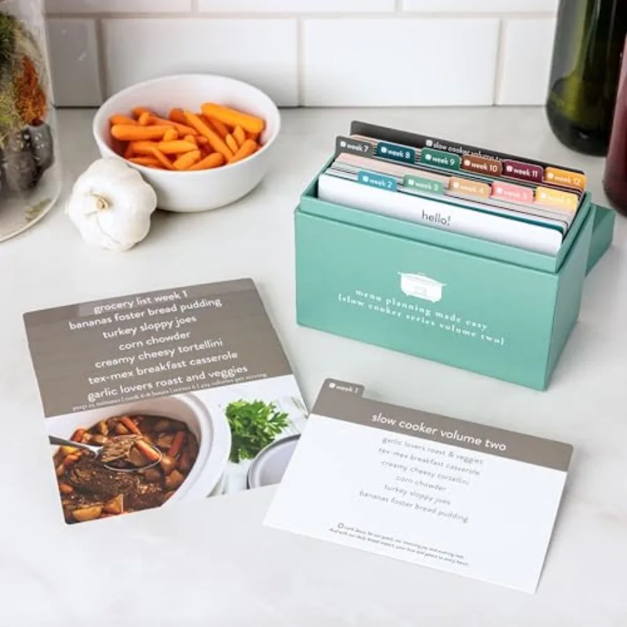 

PPP Meal Planner with 7 Photo Recipe Cards - Weekly Menu Planner Recipe Box Reusable Grocery Lists 5 Blank Cards Card Protector