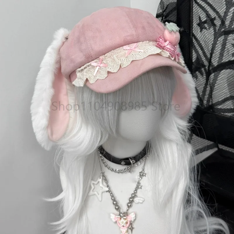 Japanische Lolita Erdbeere Soft Candy Hut Mädchen Subkultur Spitze Schleife Baskenmütze Frauen Entzückende Achteck Hut