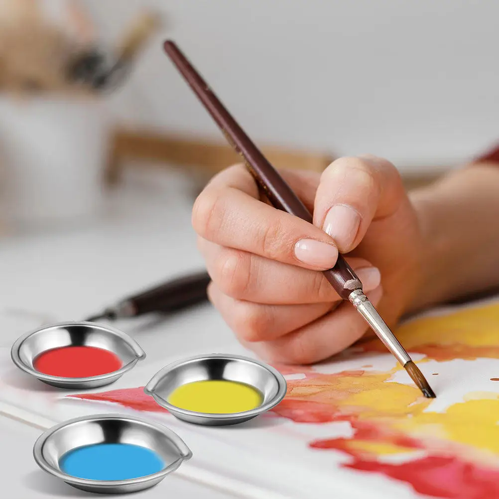 30Pcs Small Round Stainless Steel Painting Palettes Color Mixing Palette Trays Watercolor Palette Metal Paint Tray for Artists