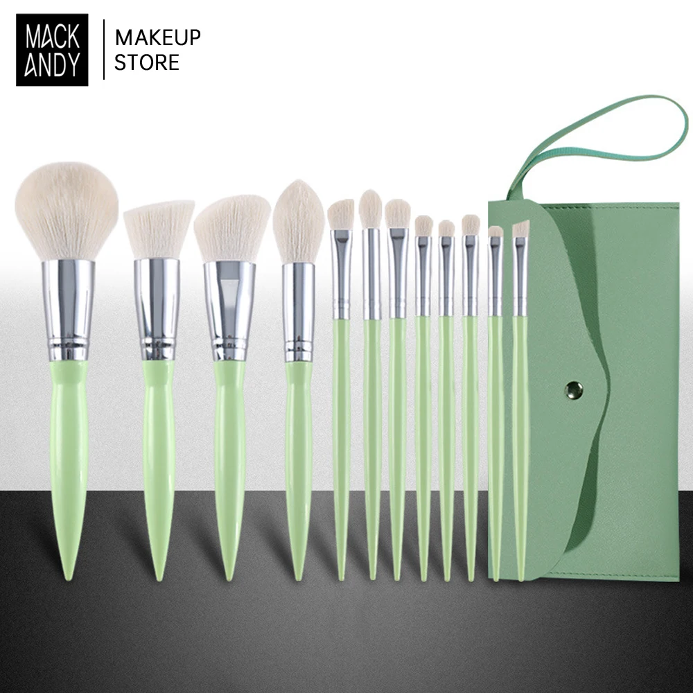 

MACKANDY 12pcs Professional Makeup Brush Set Foundation Concealers Eye Shadows Powder Blending Brushes Beauty Tools with Bag