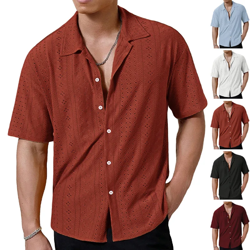 

Новая мужская модная дышащая спортивная футболка с коротким рукавом, однотонная, свободного кроя, на пуговицах, с отложным воротником, повседневная, удобная