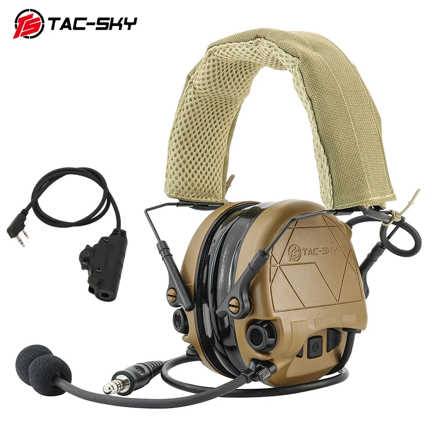 TS TAC-SKY TAC301 سماعة رأس تكتيكية واقي أذن رياضي خارجي للصيد والرماية سماعة رأس لاسلكية لـ Airsoft مع U94 V2PTT