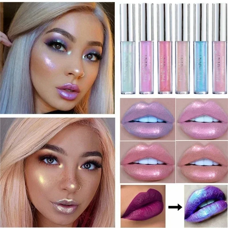 6 Colors Glitter Liquid Lip Gloss Tint Laser Holographic Lipstick Mermaid Glitter Lip Gloss Not Fading Lasting Lip Tint Cosmetic