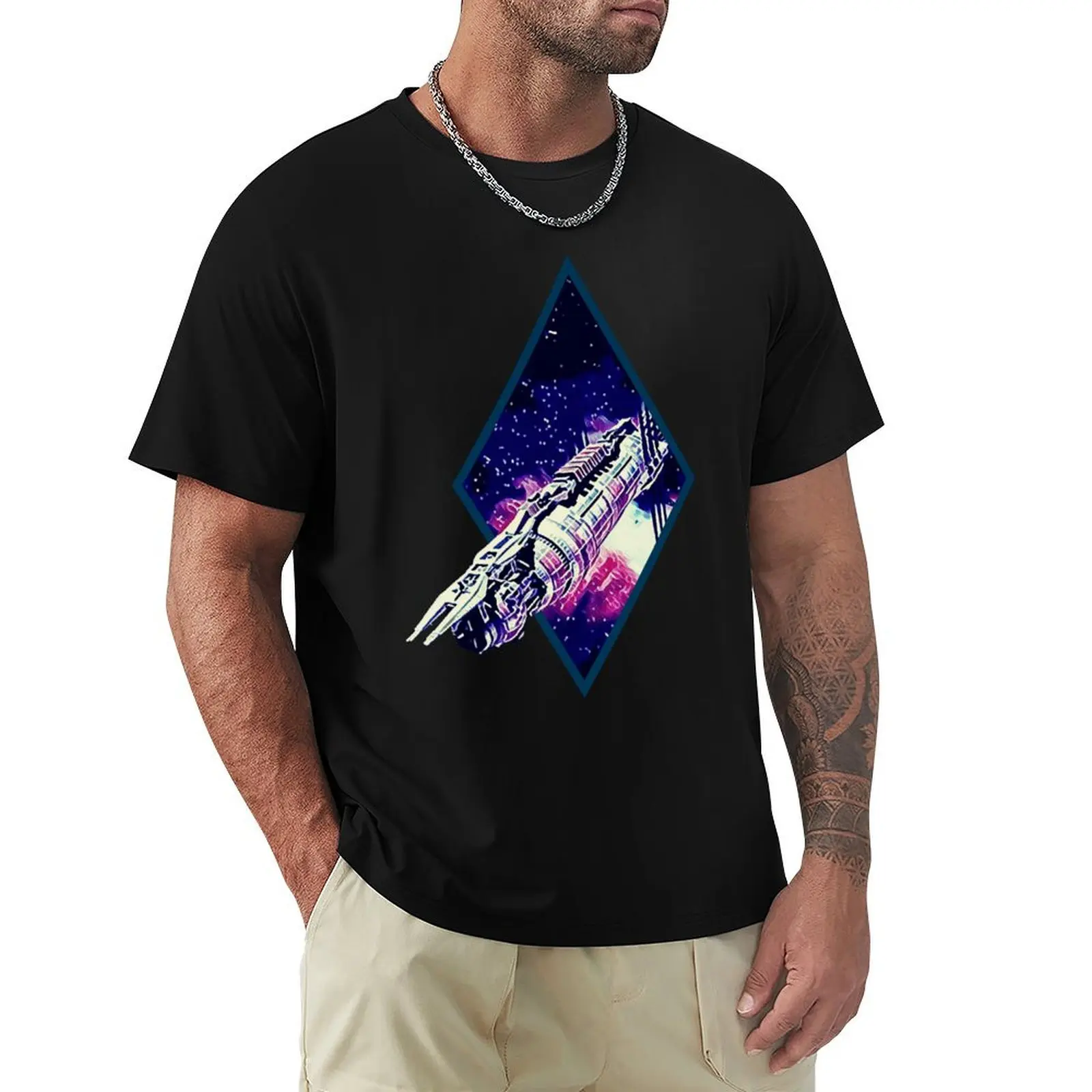 

B5 - Last Best Hope for Peace - Space Station - Black Sci-Fi T-Shirt Big Size Short Sleeve Tee for Men