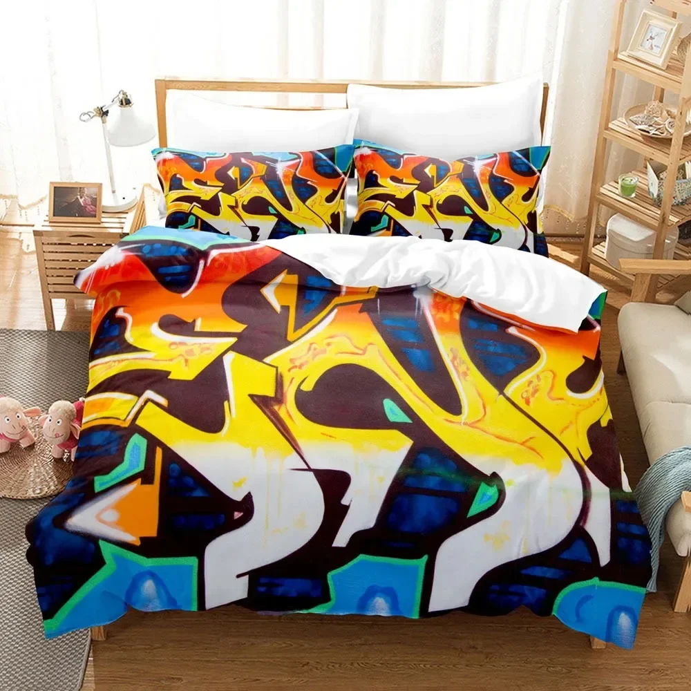 Graffiti Duvet Cover Set Teen Style Pattern Bedding Street Culture Decor Set King Queen Size Hip Hop Polyester Comforter Cover