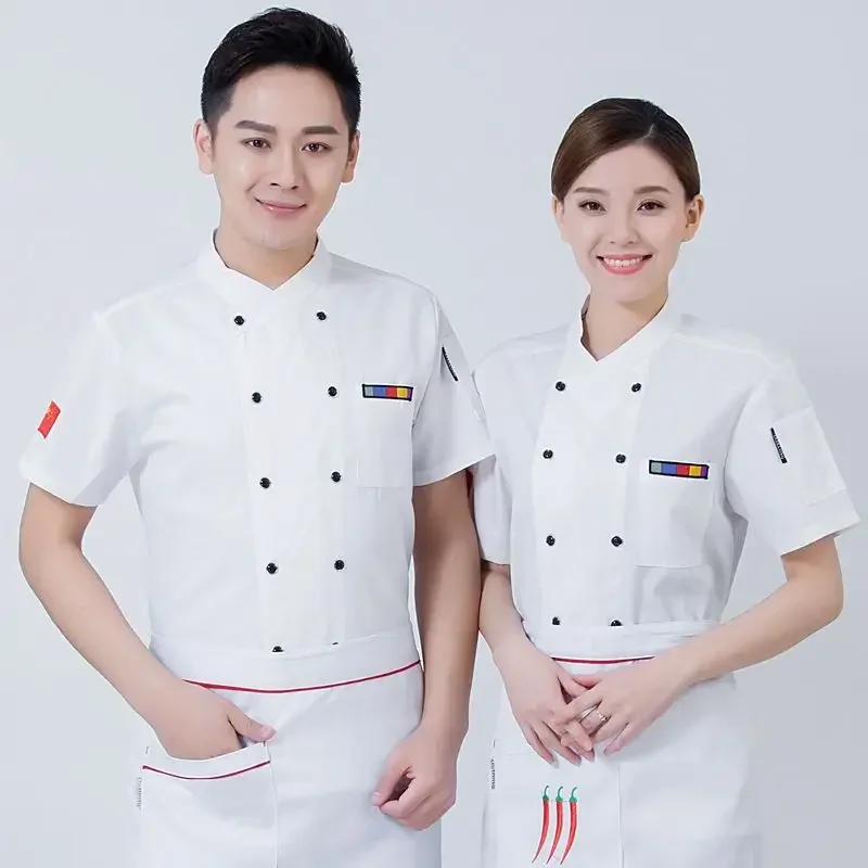 Summer Breathable Cake Room Restaurant Hotel Chef Wear Long Sleeves Autumn and Winter Work Clothes Short Sleeves Summer
