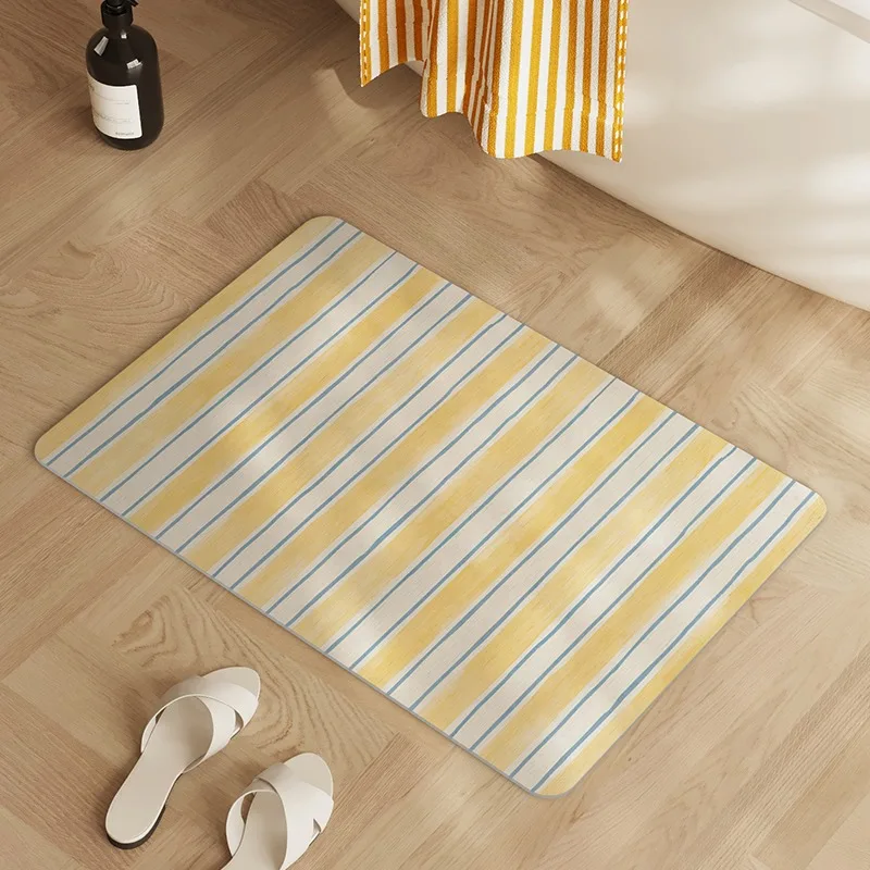 

Shower Room Door Mat Creative Art Striped Diatom Mud Carpet Minimalist Water-absorbing Foot Mat Non-slip Bathroom PVC Floor Mats