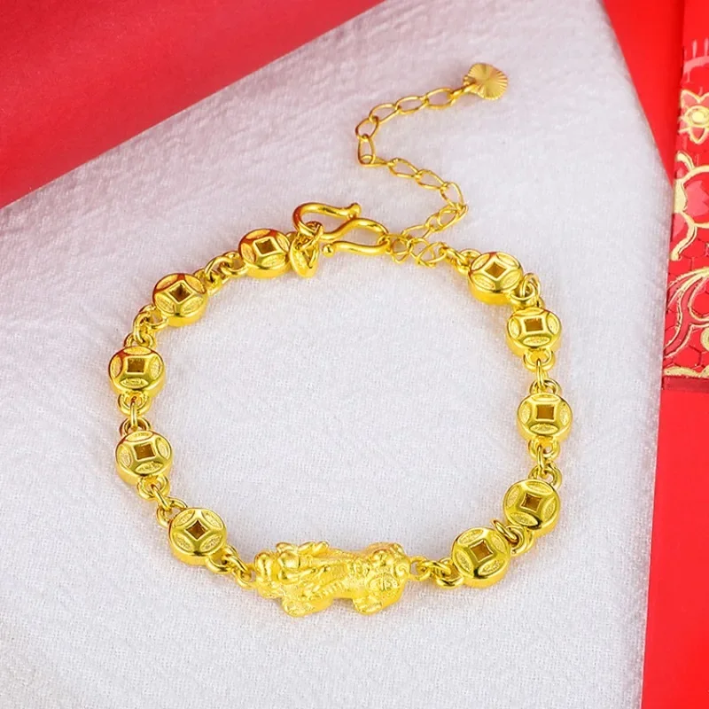 Fashionable Adjustable Women's Small Pixiu Imitation Gold Bracelet Vietnamese Sand Gold plated Copper Wedding Jewelry