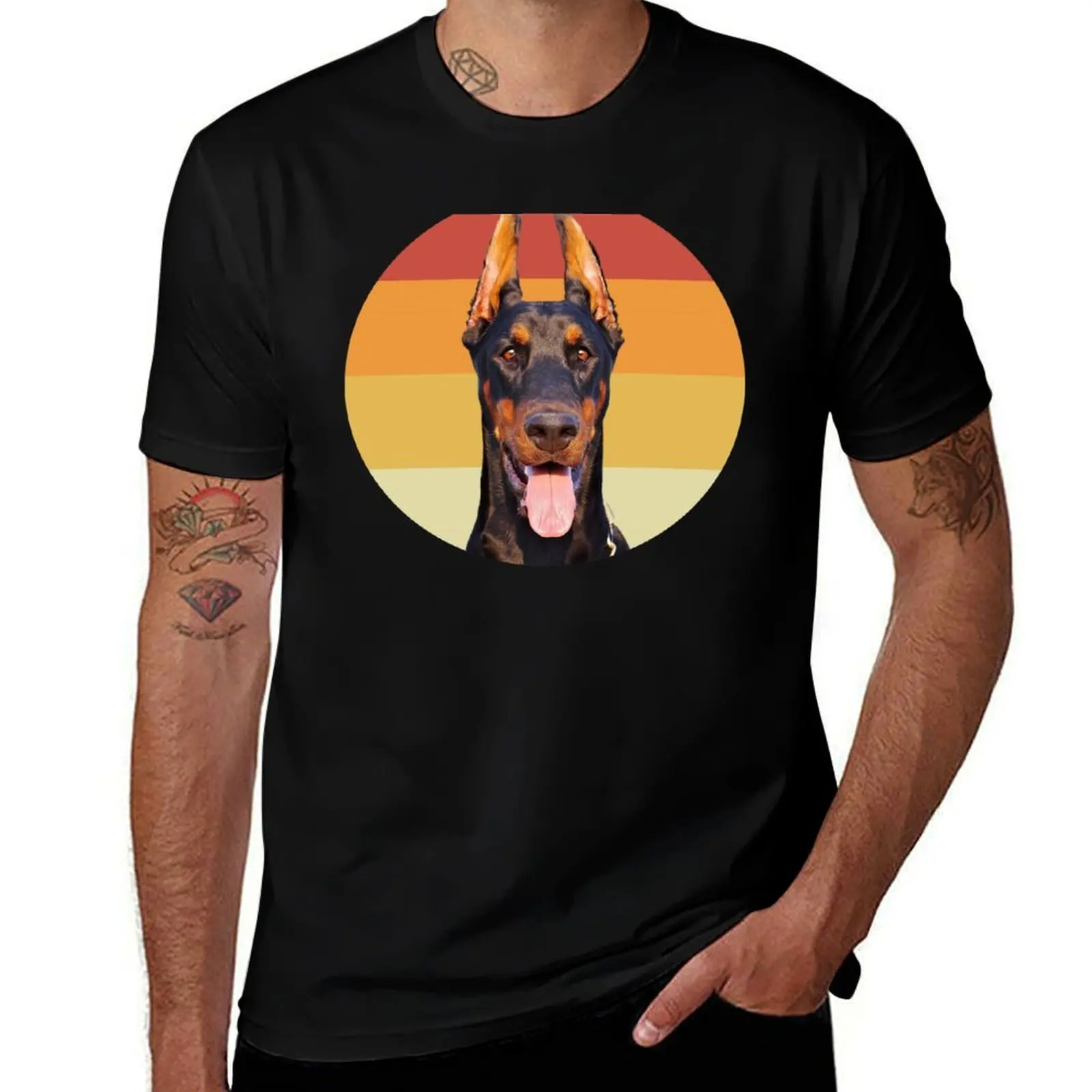 

doberman pinscher vintage retro face dog T-Shirt t shirts for man pack white cotton tshirt 100% T-Shirt