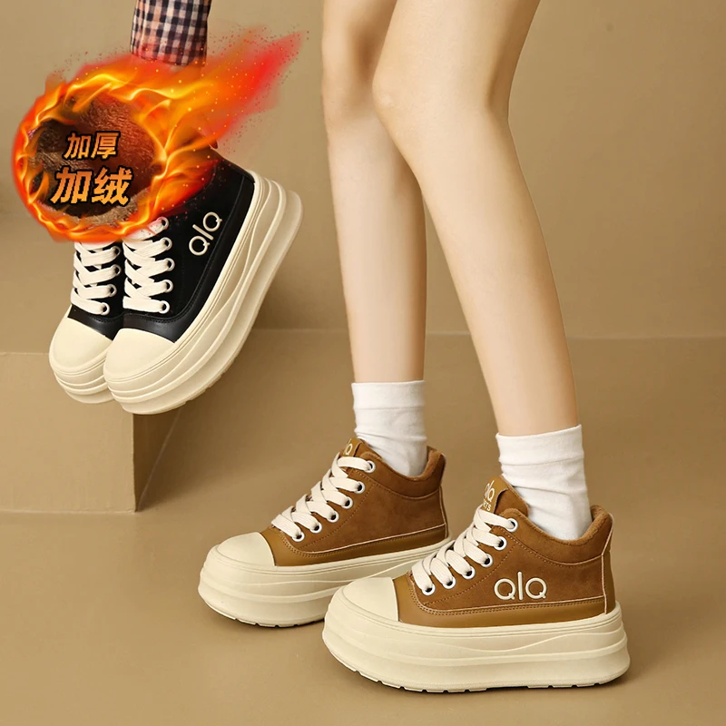 

CRLAYDK Womens Skateboard High Top Shoes Platform Casual Walking Thin Fur Lined 6.5cm Height Increase Sneakers Tennis for Lady