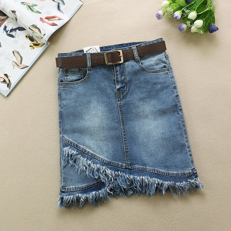 Women Denim Skirt 2024 Spring Summer High Waist 2024 Autumn Baggy Jeans Skirts Irregular Tassels Mini Skirt Ladies Falda Jupe