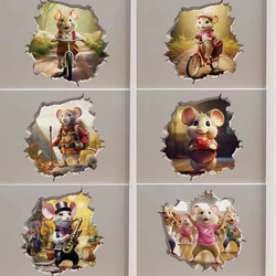 M457 Bike Ride in the Park Boy Girl Mouse in Mouse Hole Decal - Mouse Hole 3D Wall Sticker