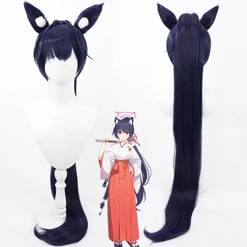 

Blue Archive Kuromi Serika Cosplay Wig 100cm Long Dark Blue Ponytail Heat Resistant Synthetic Hair Halloween Party Role Play