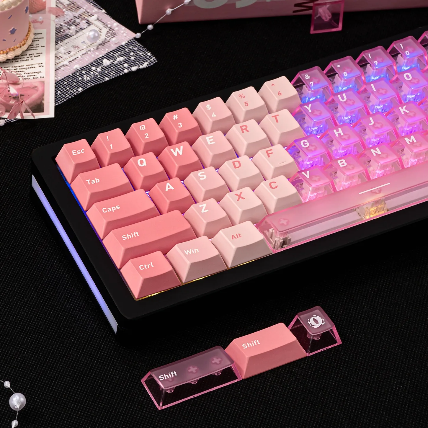 

Cherry Beautiful Gradient Color Transparent Key Cover Kit PBT+PC 160 Key Personalized Key Cap 61/75/87/104/108 Keyboard