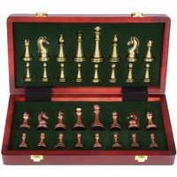 High-quality chess 30cm/11.8inch bronze and red copper alloy pieces foldable solid wood box with weight Christmas holiday gift