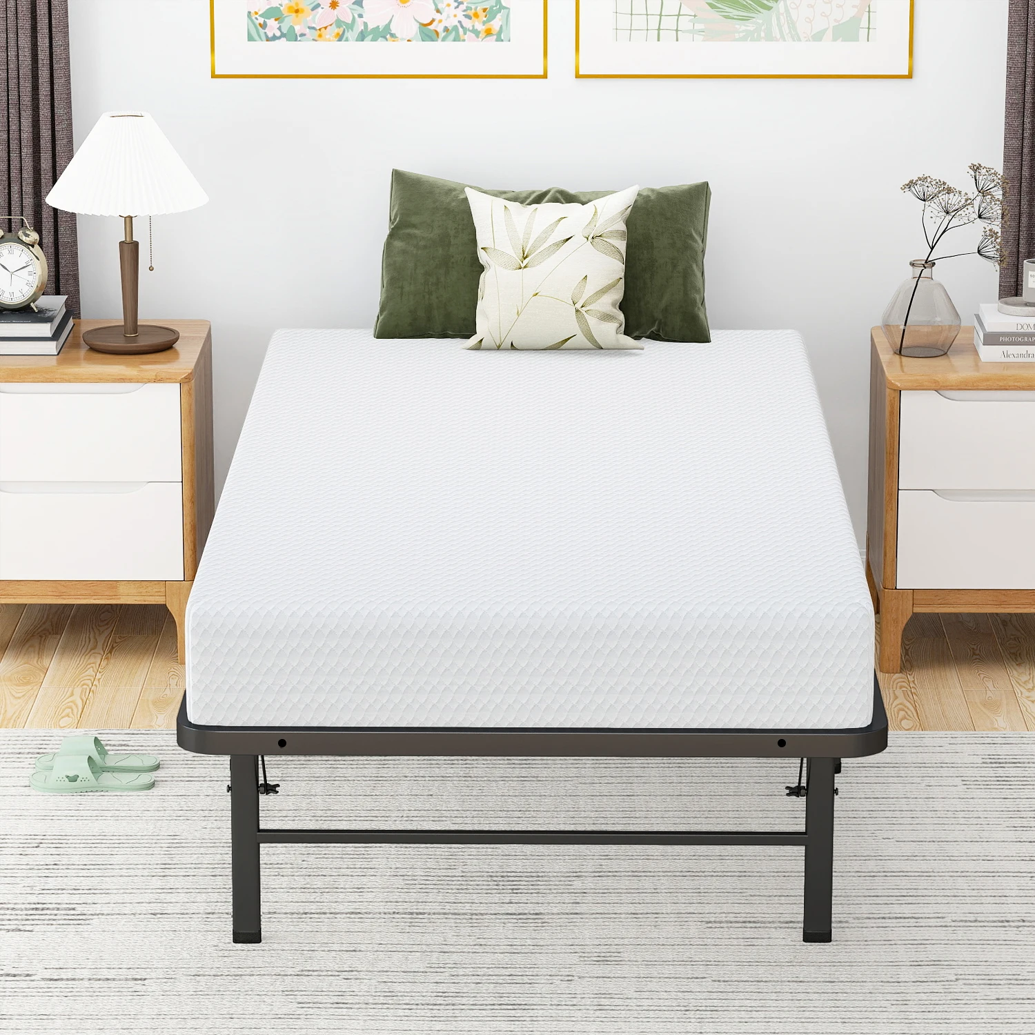 

14 Inch Height Folding Bed Frame, Metal Foldable Bed Frame with Underbed Storage, Sturdy Steel Frame, Easy Assembly Noise-Free