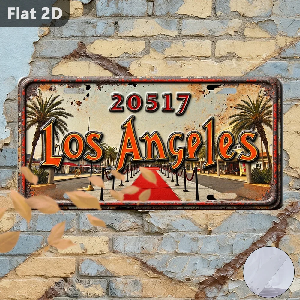 2D Flat, 1pc, Retro Sign, Outdoor Plaques & Wall Decor, Los Angeles Red Sign Souvenir, Halloween Decorative Gift, Garage Wall