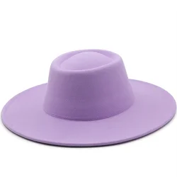 Sombrero de ala ancha de 9,5 cm para mujer, sombrero de copa de Iglesia Derby, estilo retro, británico, de lana, de jazz, color sólido, para Otoño e Invierno