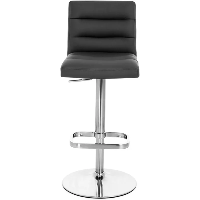 Furniture Modern Adjustable Height Black Lush Bar Stool with Polished Chrome Round Base US(Origin)