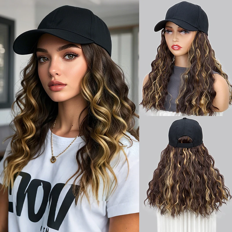 

18-дюймовая синтетическая женская шапка, парик, длинные волнистые вьющиеся волосы, регулируемая бейсболка, дизайн для повседневного ношения