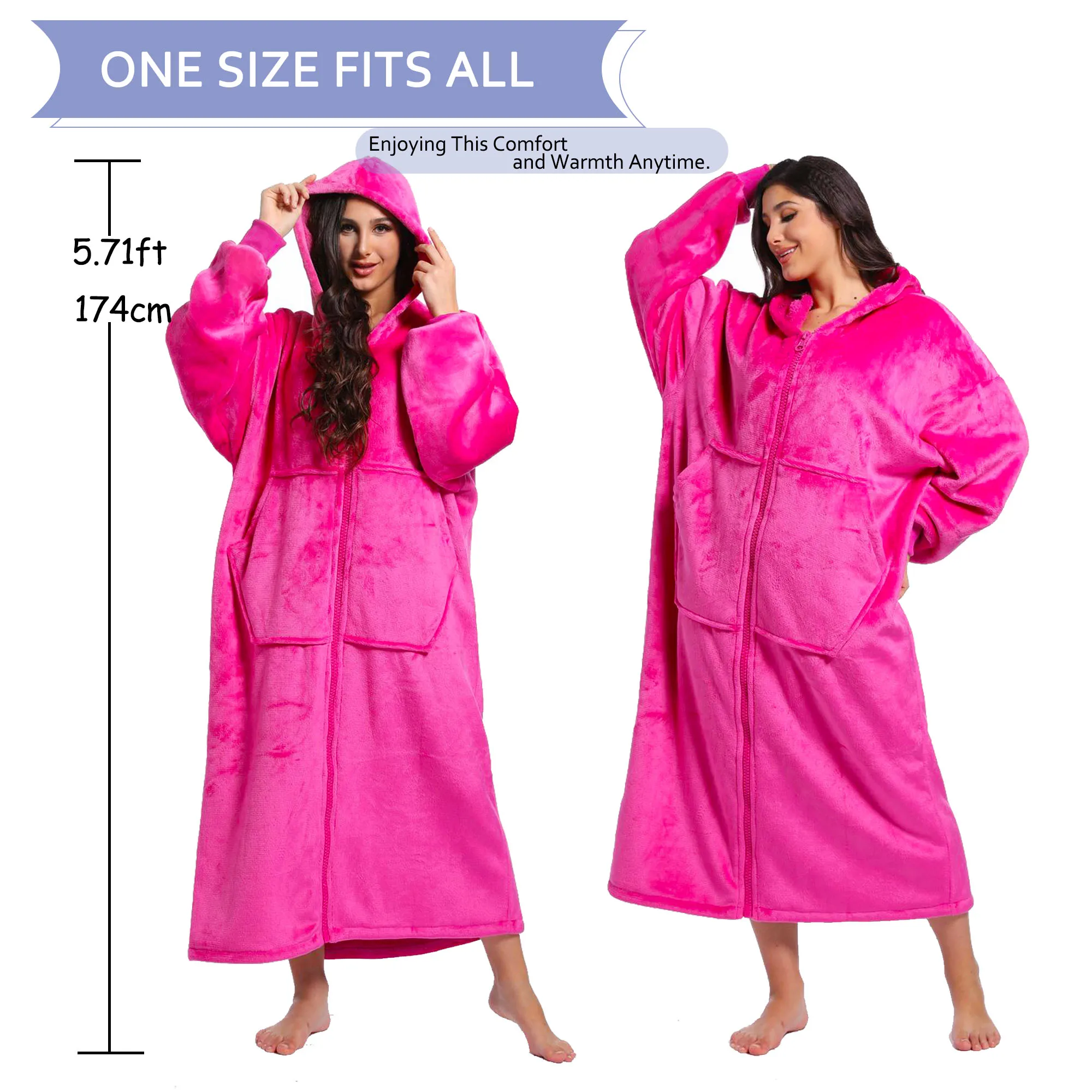 겨울용 남녀 긴 후드 지퍼 잠옷, 커플 스타일, 따뜻함을 위한 두꺼운 안감, 가정용으로 적합