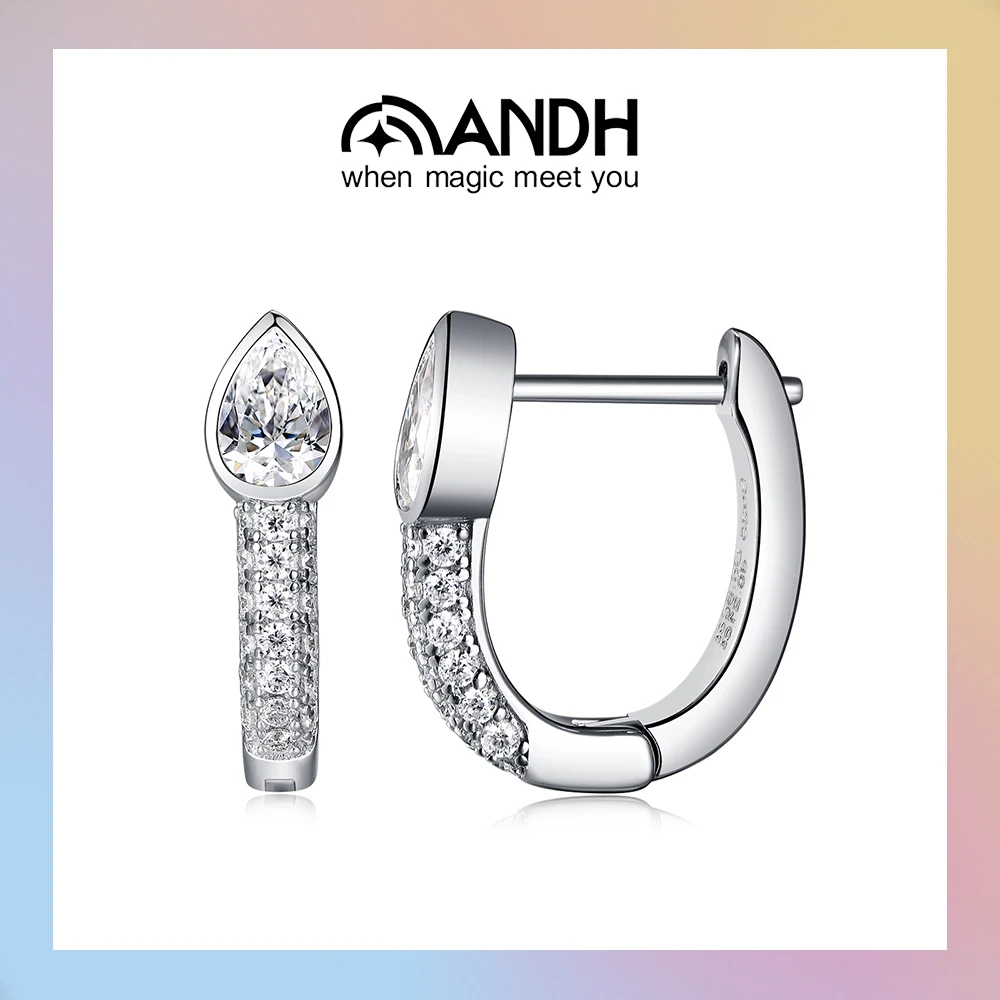 

ANDH 1 ct Water Droplet Hoop Earrings for Women Sterling Silver Rhodium Plated Exquisite Inlay Diamond Earrings Fashion Jewelry