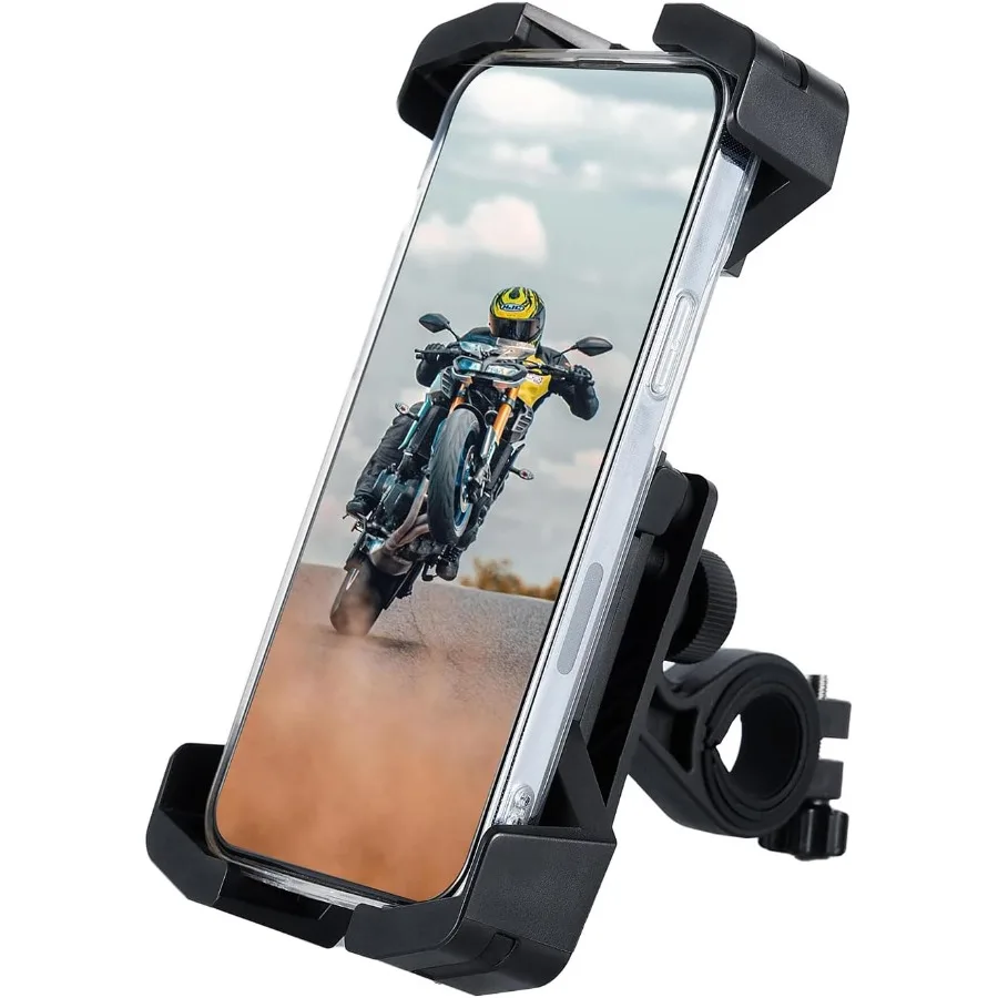 

Universal Motorcycle Phone Mount for Bicycle Scooter Handlebar: Secure Cell Phone Clamp Compatible with iPhones and Galaxy Smar