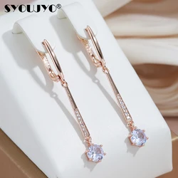 SYOUJYO New Luxury Long Pendant Earrings For Women 585 Gold Color Natural Zircon Micro Wax Mosaic Daily Simple Fashion Jewelry