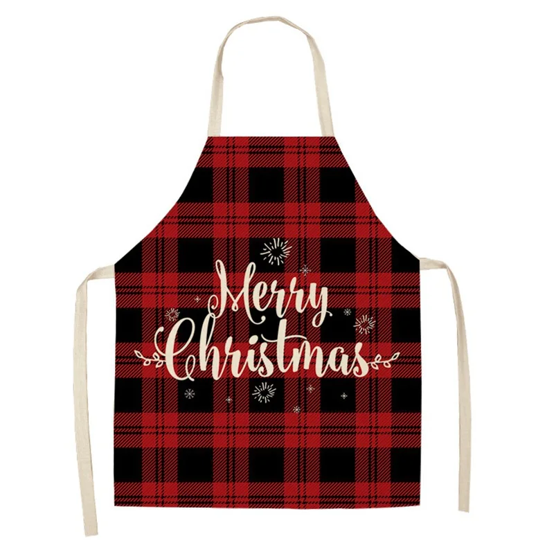 Christmas Apron Linen Stain Resistant Santa Plaid Print   Women Baking Accessories Kids