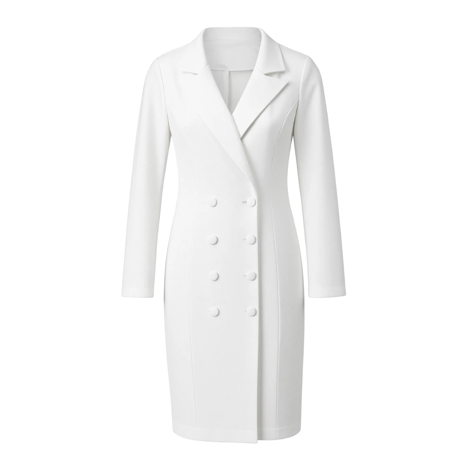 

Женское двубортное платье, облегающее стильное однотонное платье-блейзер миди с лацканами и v-образным вырезом, длинными рукавами на осень