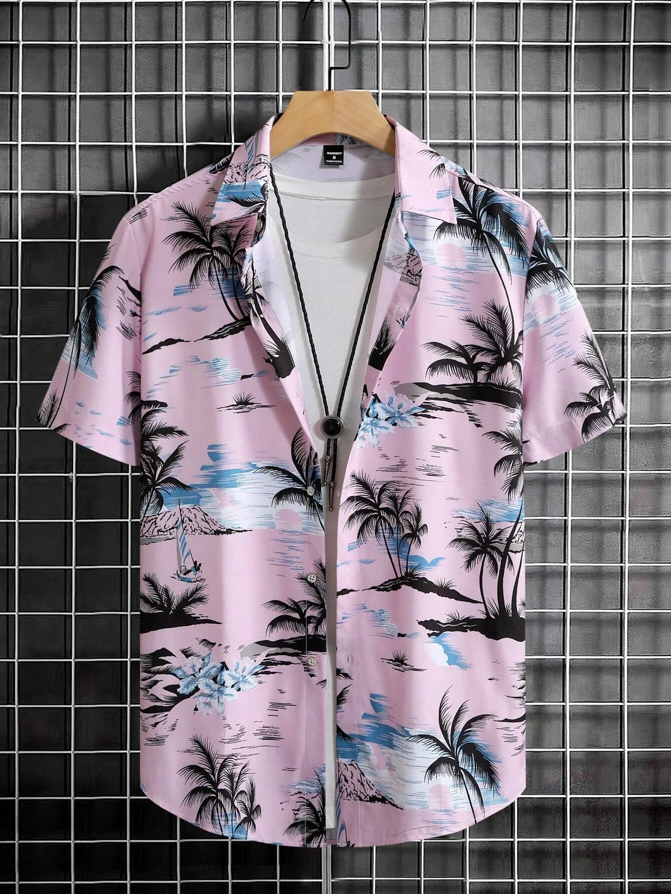 

Men's Coconut Tree Graphic Print Short Sleeve Lapel Shirt Tops Men's Casual Button-Down Shirts For Summer Daily Wear And Resort