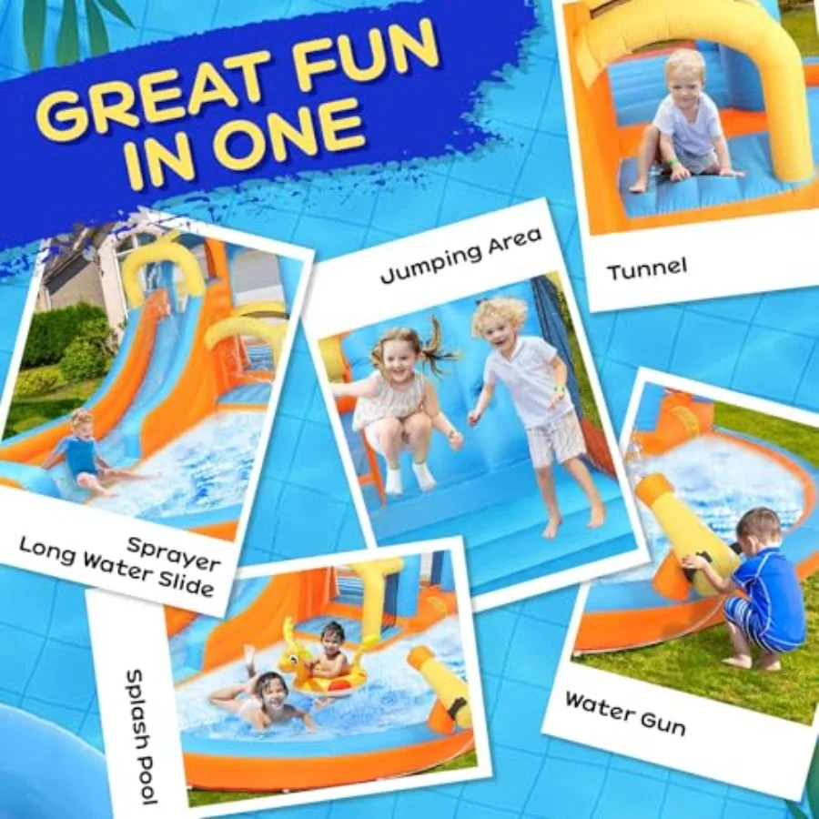 5-in-1 Iatable Water Slide Park, Water Bounce House w/Air Blower, Climbing Wall, Double Jump Area, Splash Pool, Water Cannon, W - view 2